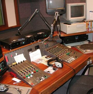 The studio desk and equipment.